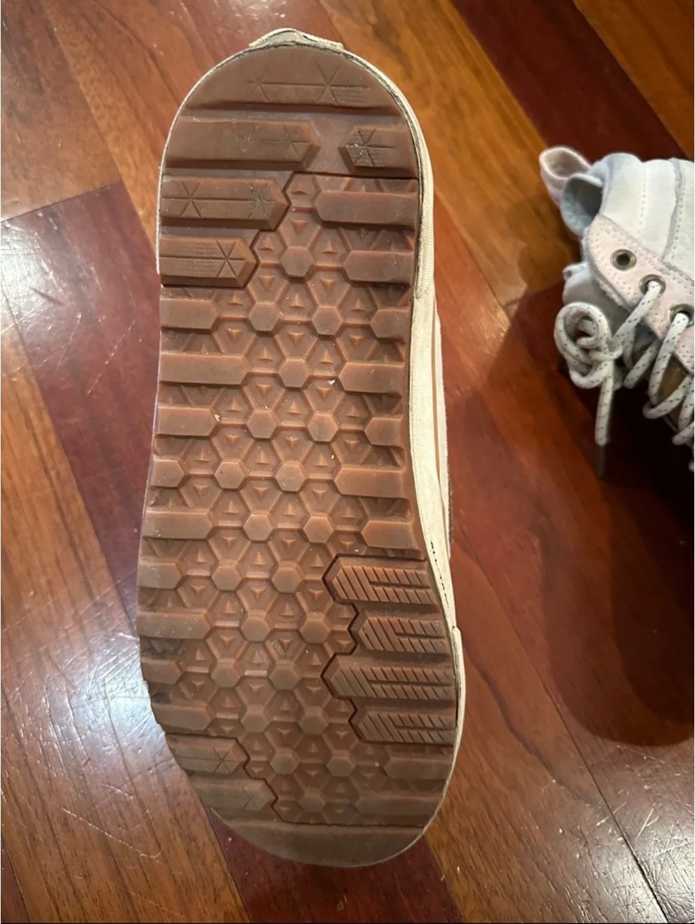 Vans High Top Sneakers in light pink, grey and white with Mustard Stripe MTE